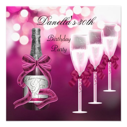30th Birthday Pink Champagne Glasses Custom Announcements
