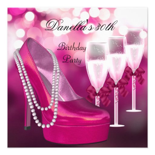 30th Birthday Pink Shoes Hi Heels Champagne 2 Personalized Invitations