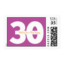 30th birthday postcard stamps - in purple stamps