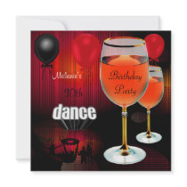 30th Birthday Red Wine Glass Dance Balloons Personalized Invites