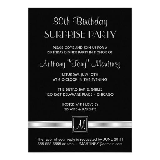 30th Birthday Surprise Party Silver & Black Announcement