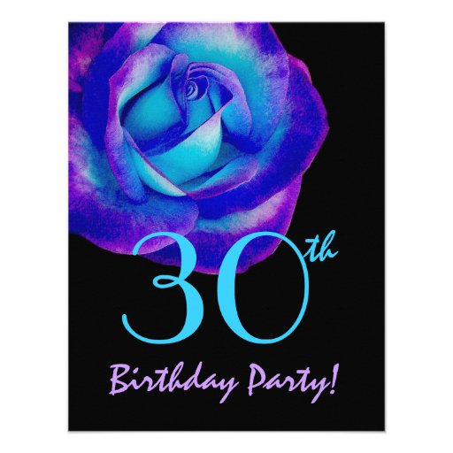30th Birthday Template Purple and Blue Rose W230 Personalized Announcement