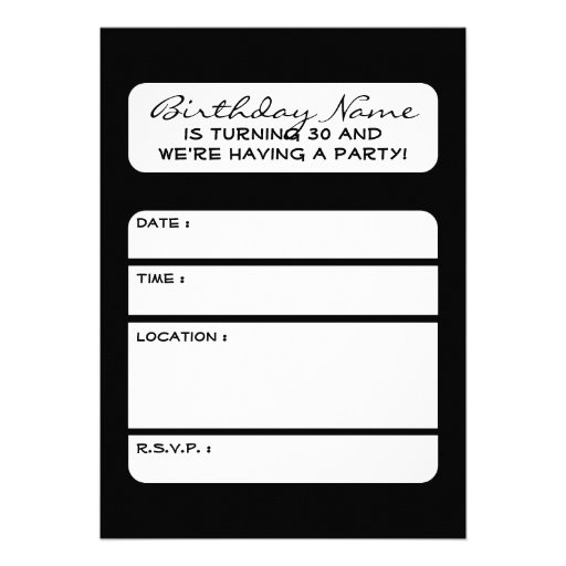 30th birthday : wine bottle & glass custom invitations