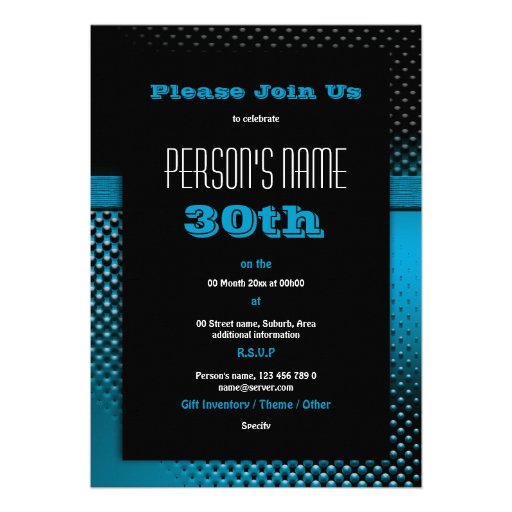 30th blue black elegant dots invites