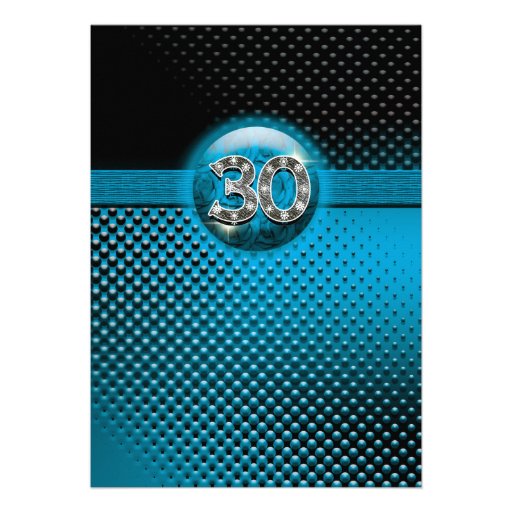 30th blue black elegant dots invites