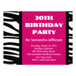30th Hot Pink Zebra Invitations invitations
