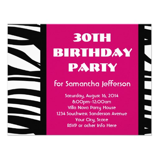 30th Hot Pink Zebra Invitations