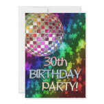 30th party with disco ball and rainbow of stars personalized announcements