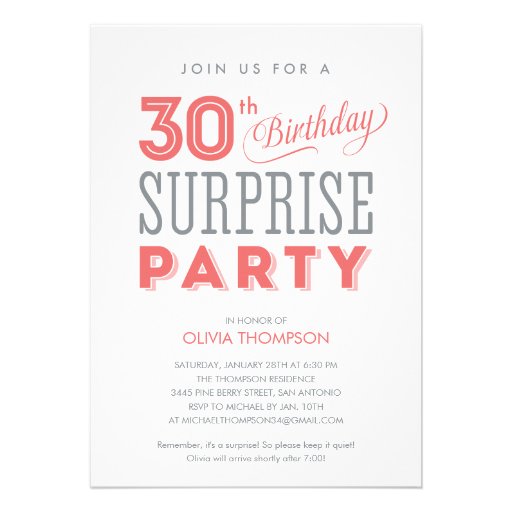 30th Surprise Birthday Invitations