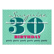 30th SURPRISE Birthday Mint Green  Watermelon Pink Custom Invitations