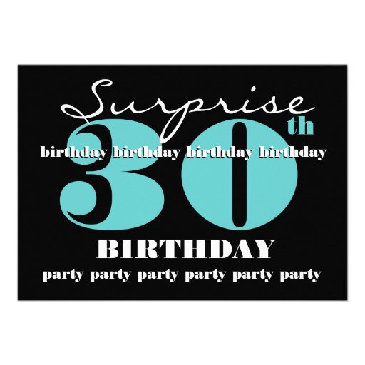 30th SURPRISE Birthday Party Invitation Aqua Black