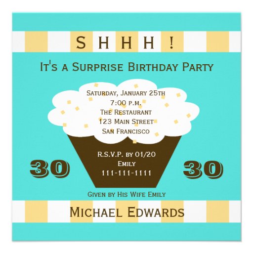30th Surprise Birthday Party Invitation - Cupcake