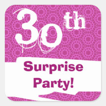 30th Surprise Birthday Party Pink Pattern Template Square Stickers