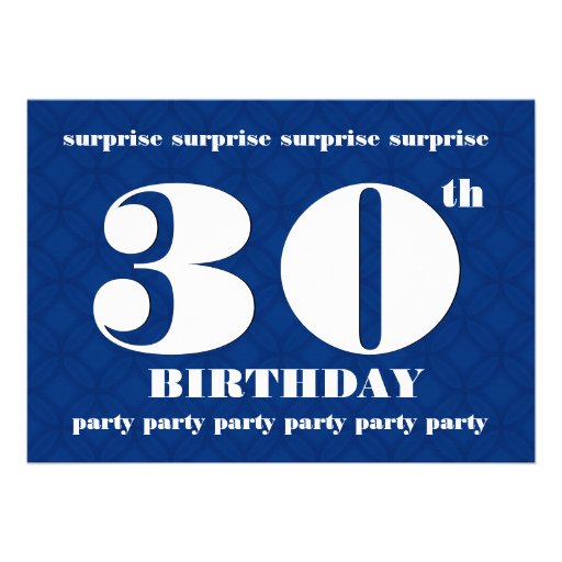 30th SURPRISE Blue and White Birthday Party v001 Personalized Invite (front side)