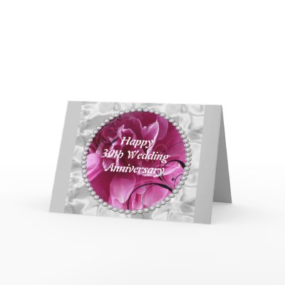 30th Wedding Anniversary Card, Pearls & Pink Flora