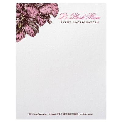 311-Aloha Hibiscus | Pink & Brown Tones Letterhead by Jill311