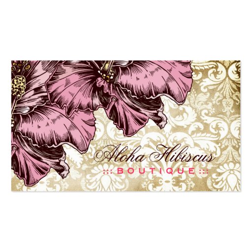 311-Aloha Hibiscus Vintage Damask Business Card Templates (front side)