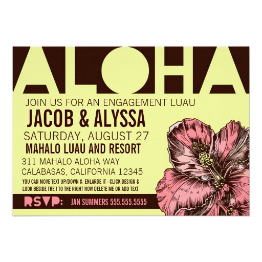 311 Aloha World Lime Pink Invitations (front side)