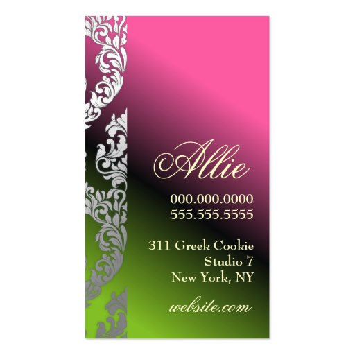 311 Alonnah Damask Lollipop Liquorice Metallic Business Card Templates (back side)