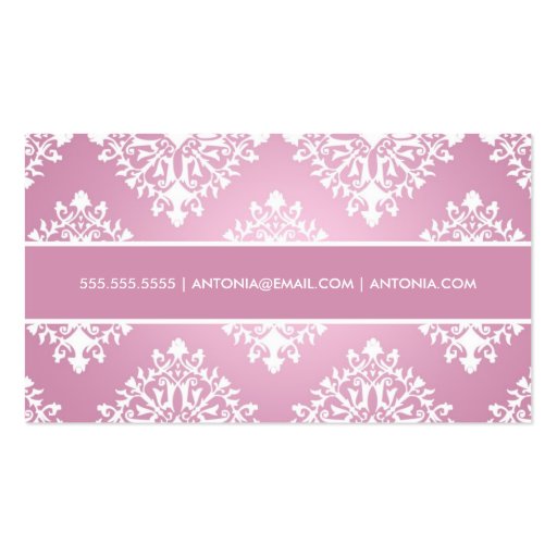 311 Antonia Pink et Blanc Damask Business Card Template (back side)