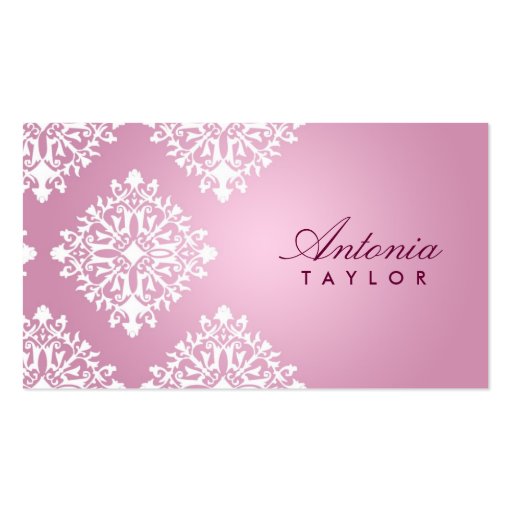 311 Antonia Pink et Blanc Damask Business Card Template (front side)