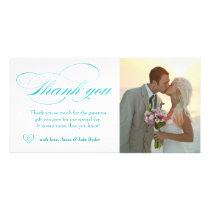 311 Aqua Blue Elegant Thank You Photo Card Heart photo cards