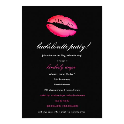 311 Bachelorette Lingerie Party Invite (front side)
