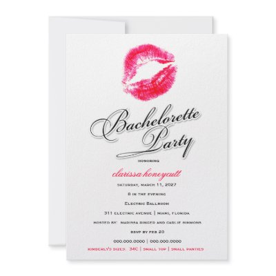 311-Bachelorette Party - Candy Red Kisses Custom Invite by Jill311
