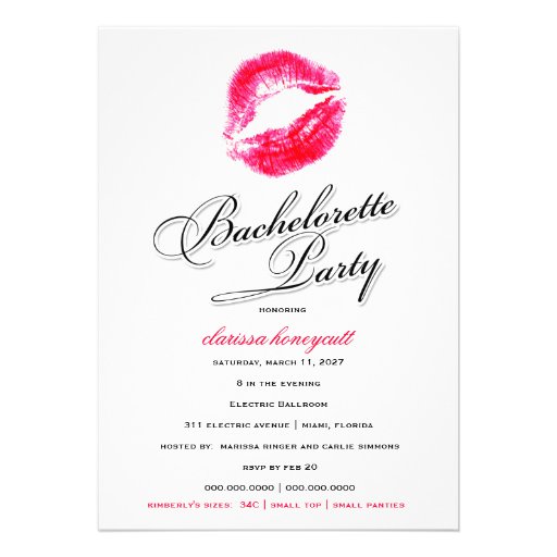311-Bachelorette Party - Candy Red Kisses Custom Invite