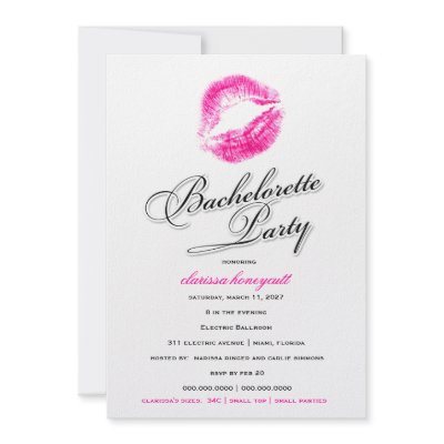 311-Bachelorette Party - Pink Kisses Personalized Invitations by Jill311