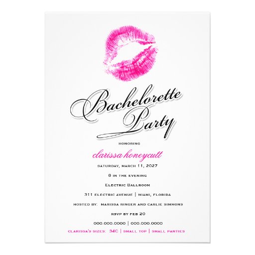 311-Bachelorette Party - Pink Kisses Personalized Invitations