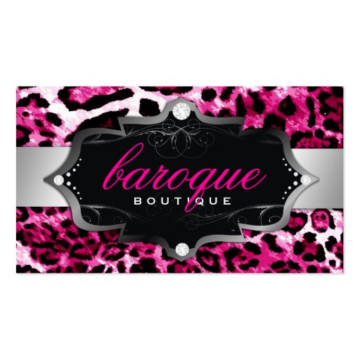 311 Baroque Boutique Hot Pink Leopard Business Card Templates (front side)