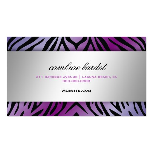 311 Baroque Boutique Purple Flirt Zebra Business Cards (back side)