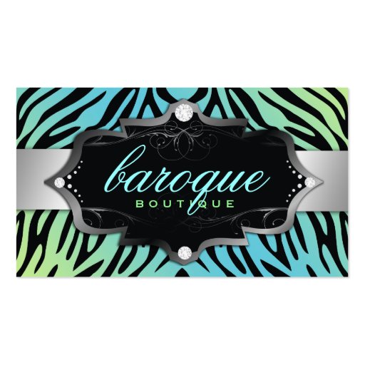 311 Baroque Boutique Turquoise Lime Zebra Business Card Templates (front side)