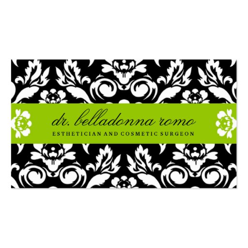 311 Belladonna Damask Golden Lime Business Cards (front side)