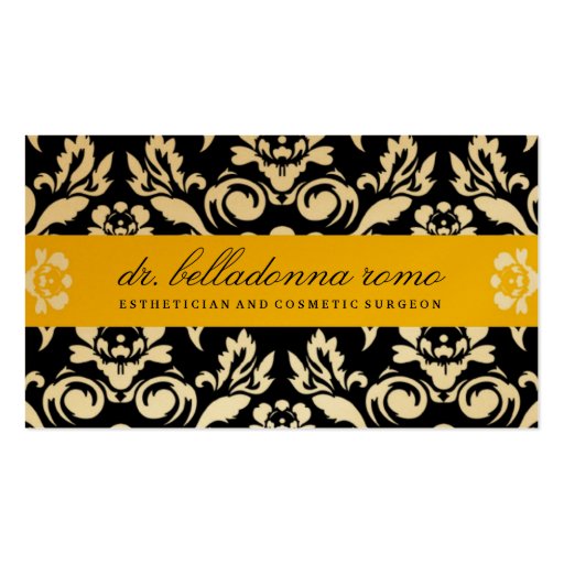 311-Belladonna Damask Golden Yellow Business Card Template (front side)