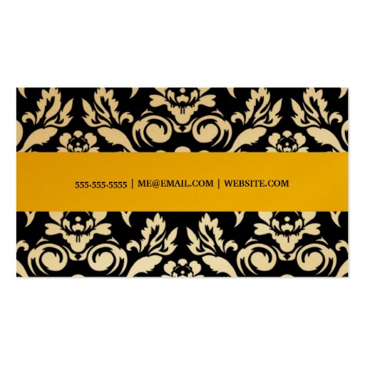 311-Belladonna Damask Golden Yellow Business Card Template (back side)