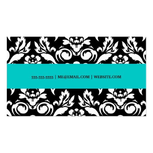 311 Belladonna Damask Turquoise Business Card Template (back side)