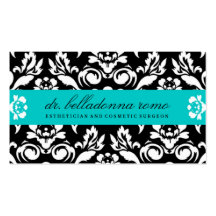 311-Belladonna Damask Turquoise Business Card Template