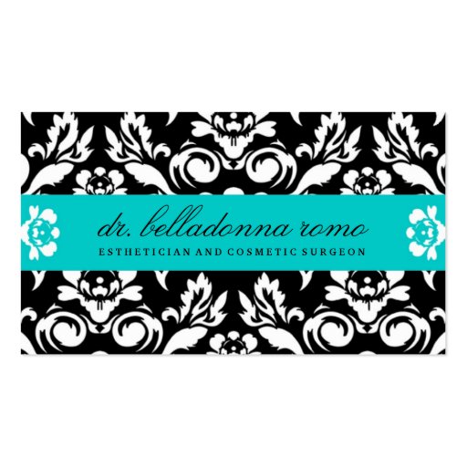 311 Belladonna Damask Turquoise Business Card Template (front side)