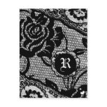 311-BLACK ROSE AND LACE MONOGRAM INVITATION POST CARD