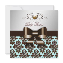 311 Blackberry Brown Damask Blue Brown Personalized Invitation