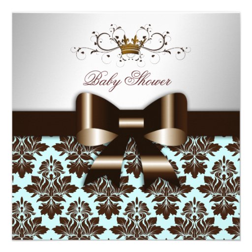 311 Blackberry Brown Damask Blue Brown Personalized Invitation