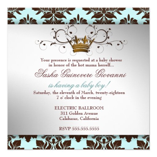 311 Blackberry Brown Damask Blue Brown Personalized Invitation