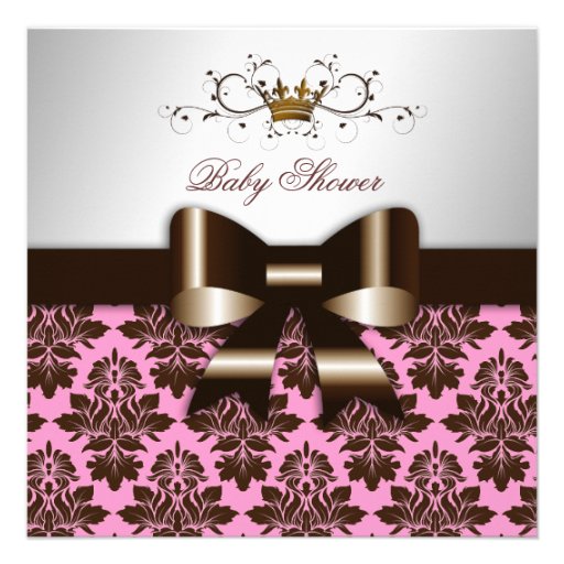 311 Blackberry Brown Damask Pink | Baby Custom Invites