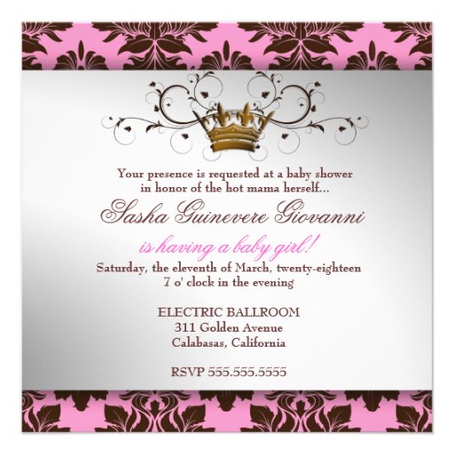 311 Blackberry Brown Damask Pink | Baby Custom Invites