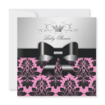311-Blackberry Pink Damask Black Bow | Baby Shower Custom Invitation