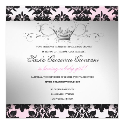 311-Blackberry Precious Pink Damask | Baby Shower Custom Announcement