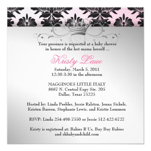 311-Blackberry Precious Pink Damask | Baby Shower Invitation
