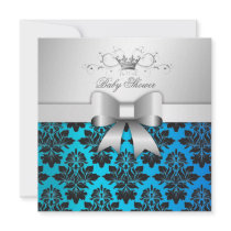 311-Blackberry Tropical Blue Damask | Baby Shower Announcement